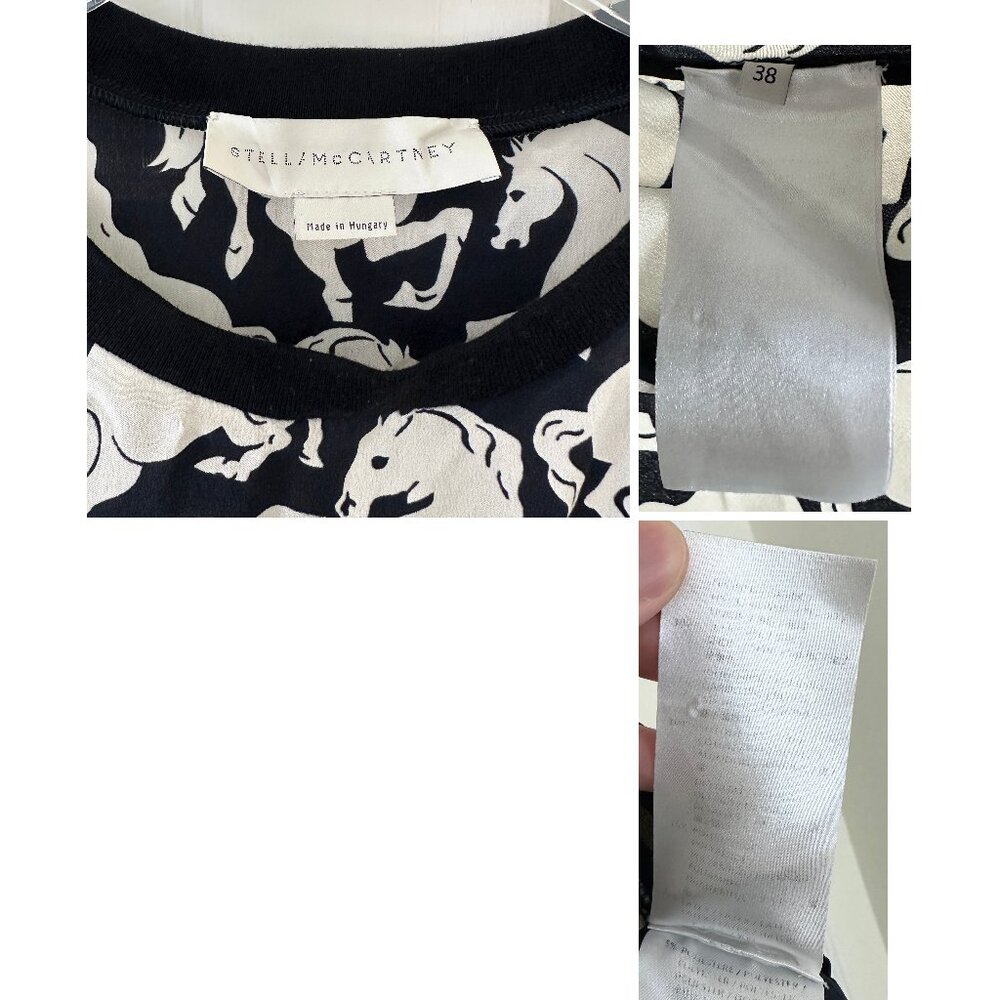 Stella McCartney Ines Running Horses Print Silk Top Shirt Black White IT 38 - Picture 3 of 10